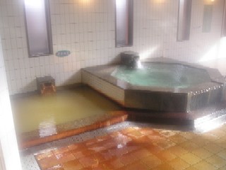左は源泉風呂。温度が２３℃のため、まるで水風呂である。