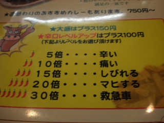 辛さは＋１００円で、５〜３０倍まで変更可能。